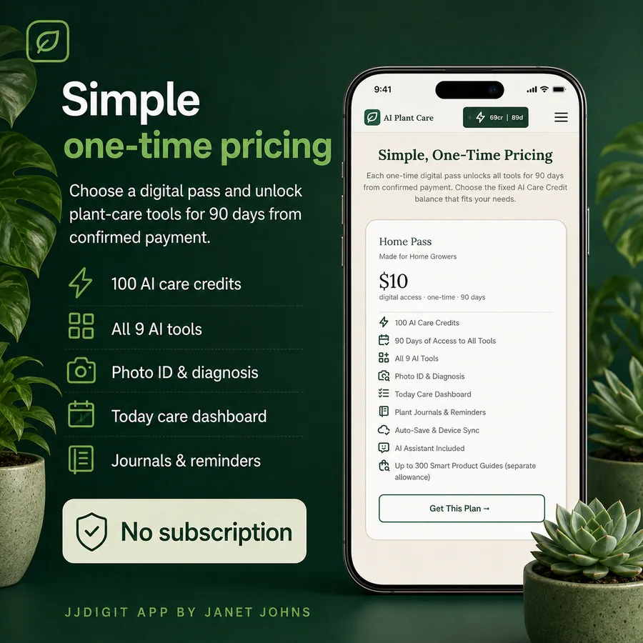 One-time pricing with 100 AI care credits, all nine tools, and 90-day access