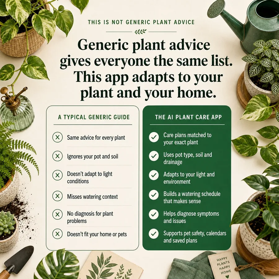 Comparison between generic plant advice and personalized AI Plant Care guidance